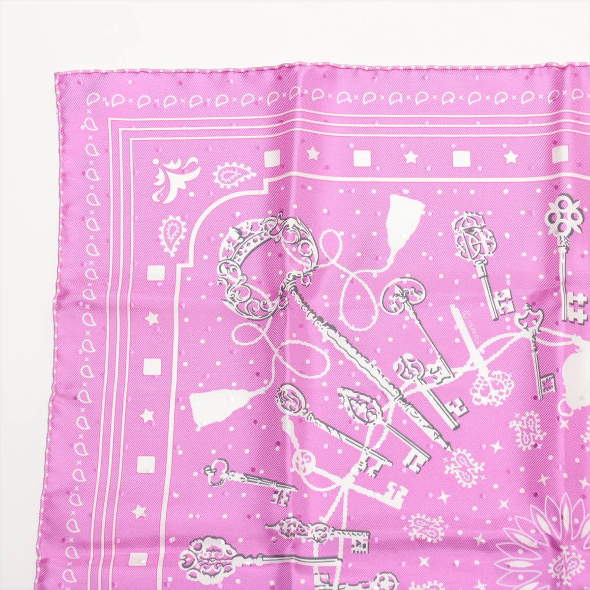 エルメス バンダナ LES CLES 鍵 スカーフ シルク パープル カレ