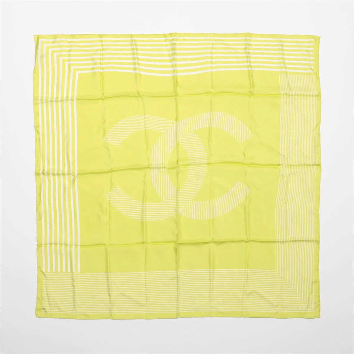 シャネル ココマーク 17C スカーフ シルク ライトグリーン ストライプ  