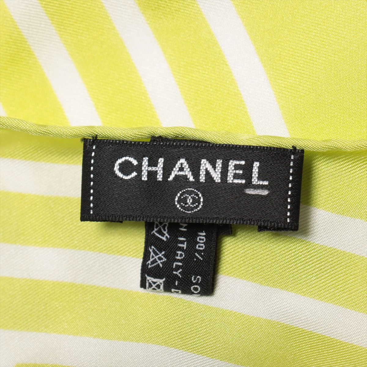 シャネル ココマーク 17C スカーフ シルク ライトグリーン ストライプ  
