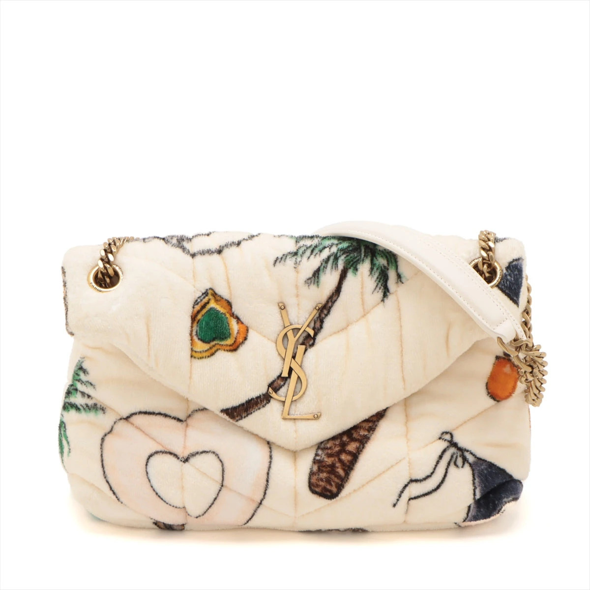 サンローランパリ ルルパファー パイル×レザー チェーンショルダー  