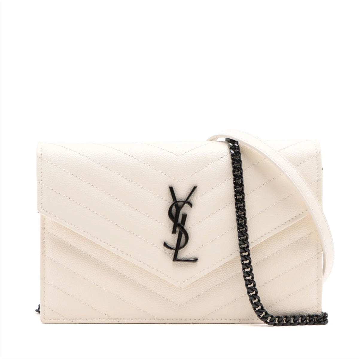 サンローランパリ エンベロープ レザー チェーンウォレット ホワイト