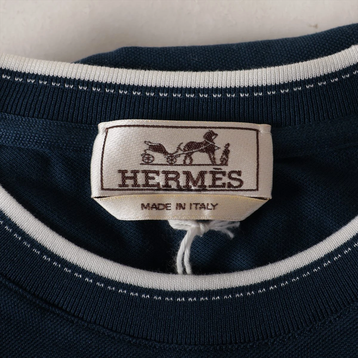 エルメス 24年 コットン Tシャツ L メンズ ネイビー サドルステッチ 