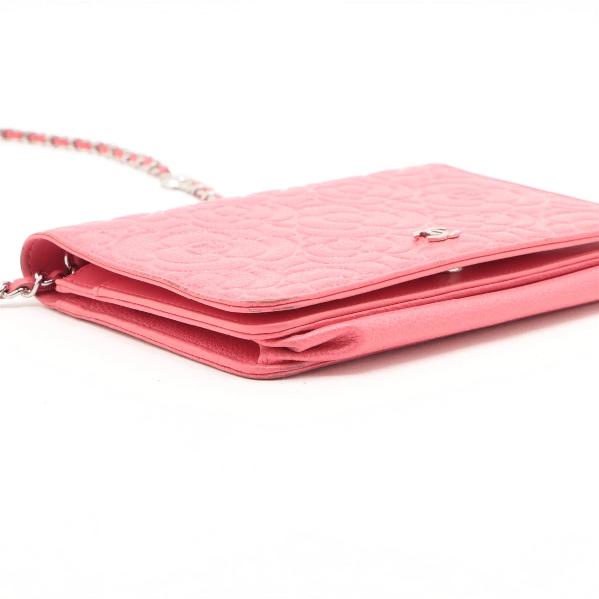 売り切り価格❣️CHANEL カメリア柄ピンク　シルクワンピース40 人気柄 CHANEL シャネル カーディガン トリミングワンピース