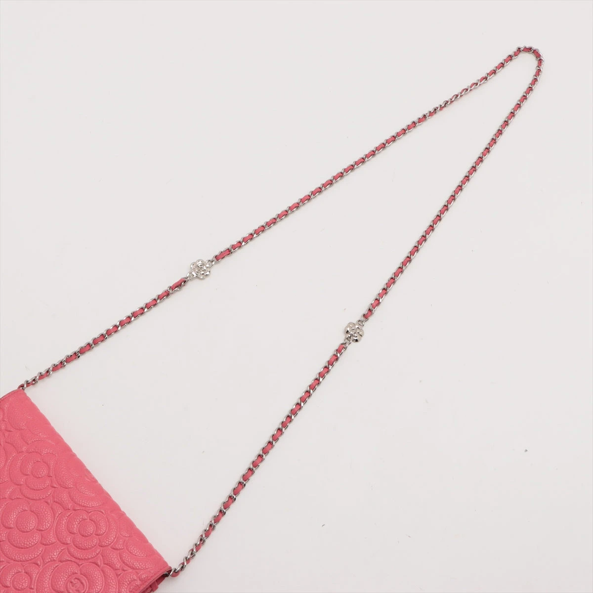 シャネル カメリア キャビアスキン チェーンウォレット ピンク