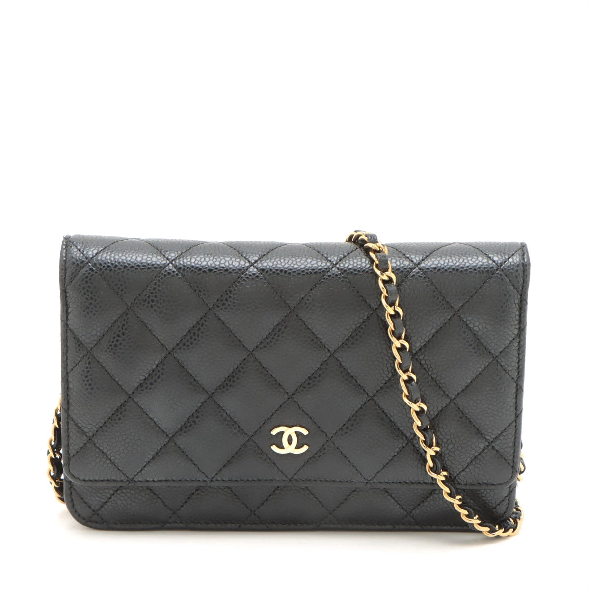 CHANEL チェーンウォレット ゴールド金具キャビアスキン シャネル マトラッセ キャビアスキン チェーンウォレット