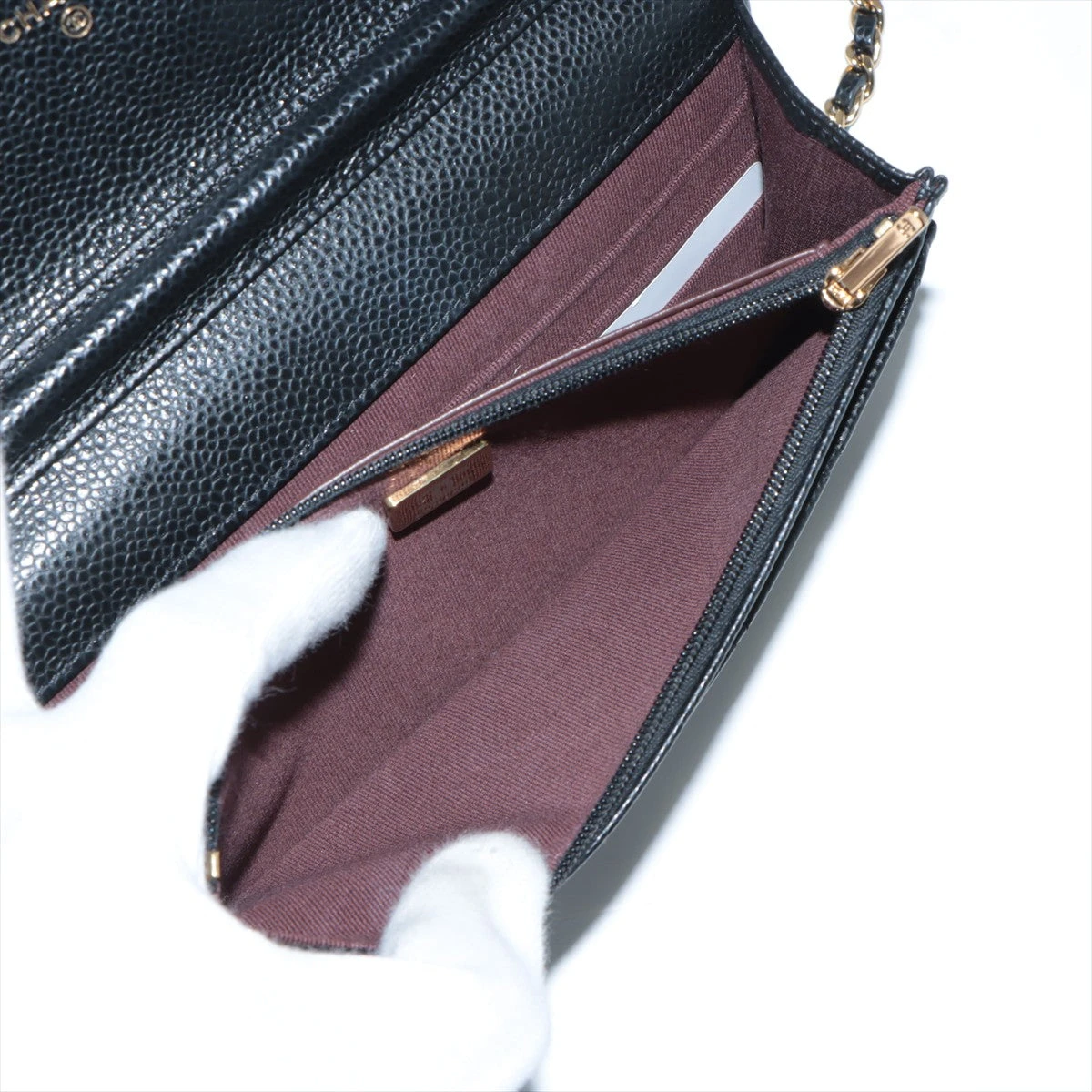 シャネル マトラッセ キャビアスキン チェーンウォレット ブラック