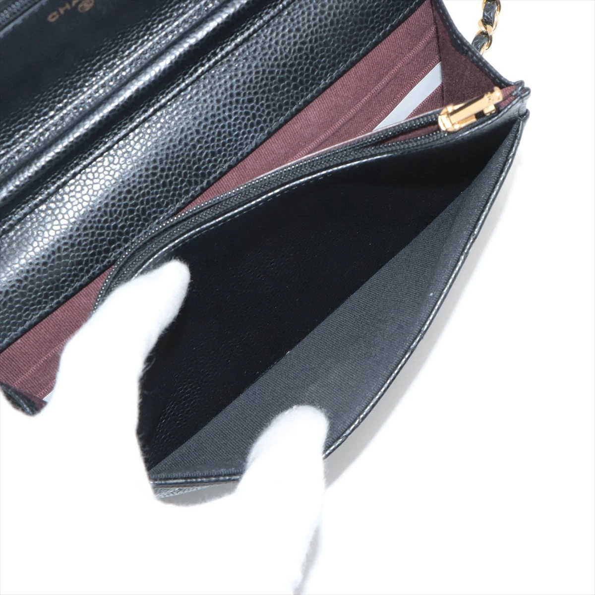 シャネル マトラッセ クラシック チェーンウォレット キャビアスキン ブラック キャビアスキン CHANEL CHAIN WALLET(シャネル チェーン