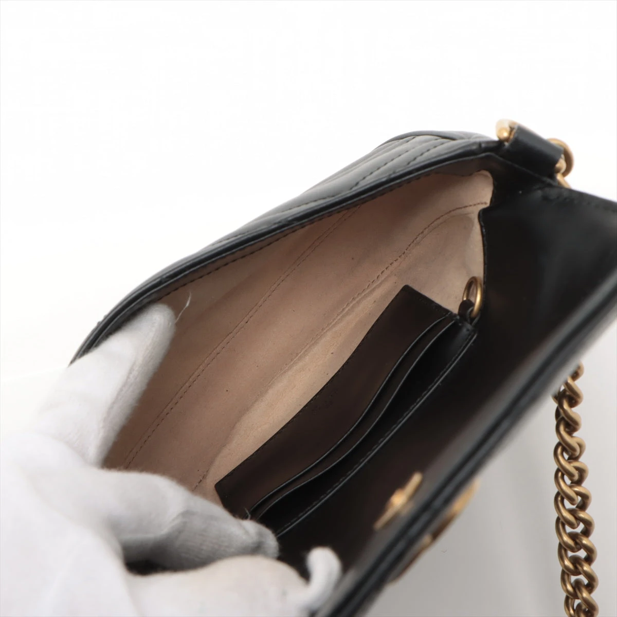 6万取引突破★UPS速達便利用！【GUCCI】746431_ショルダーバッグ グッチ GGマーモント レザー チェーンショルダーバッグ ブラック
