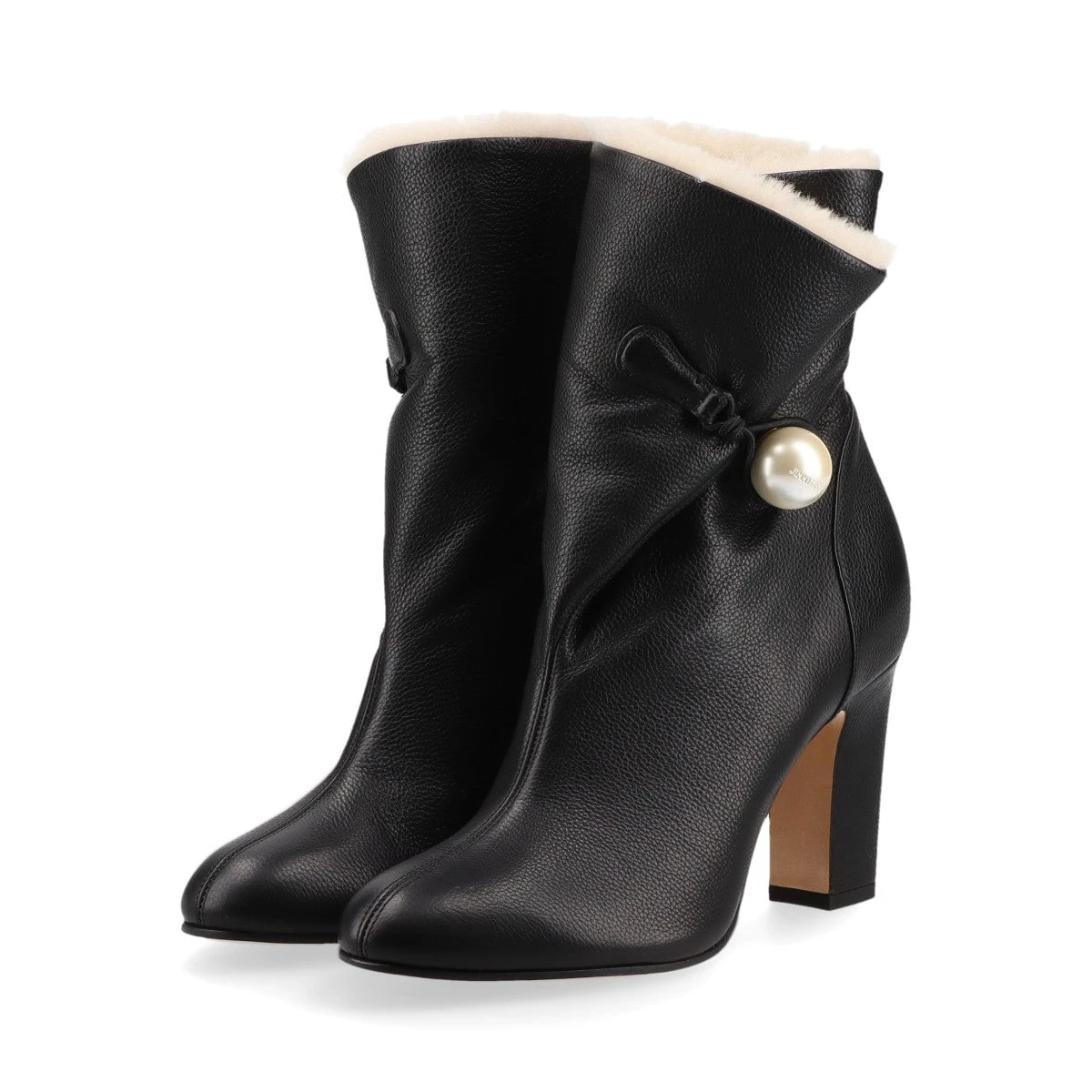 ジミーチュウ レザー パール ショートブーツ アイボリー