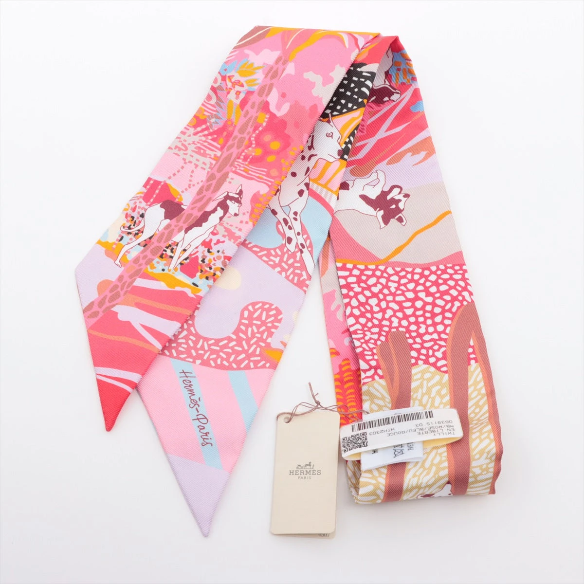 Hermès ピンク ツイリーシルク スカーフ