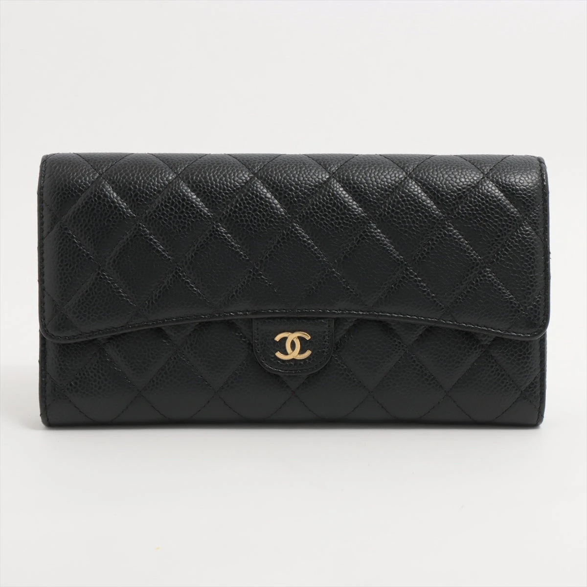 シャネル マトラッセ キャビアスキン ロングウォレット ブラック