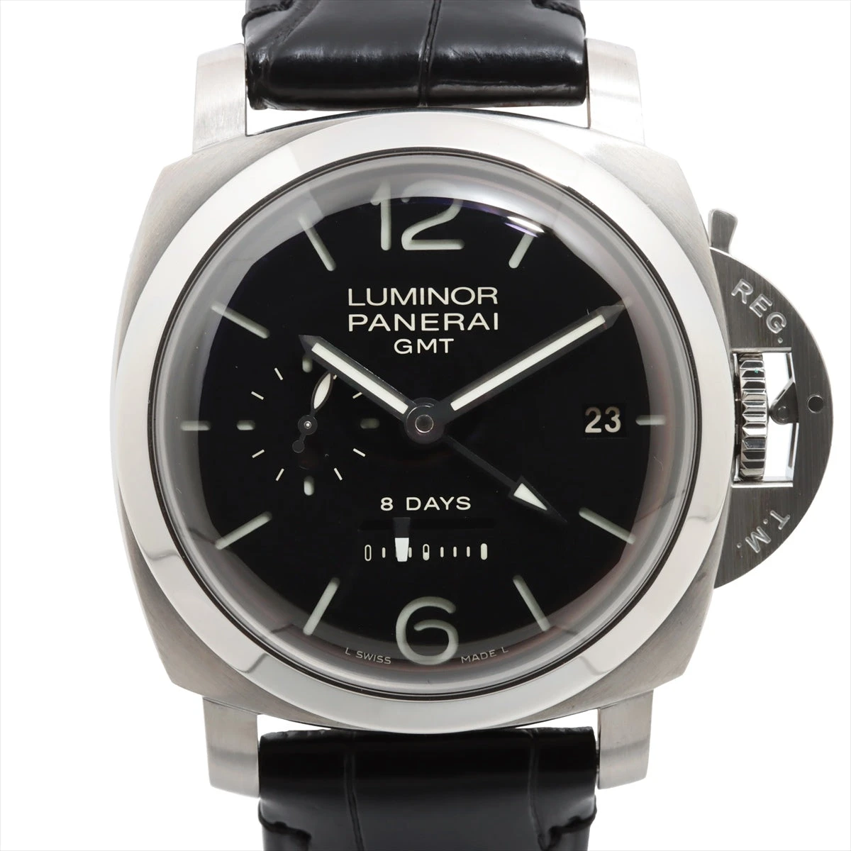 パネライ ルミノール GMT 8デイズ PAM00233 SS×革 手巻き 黒文字盤 