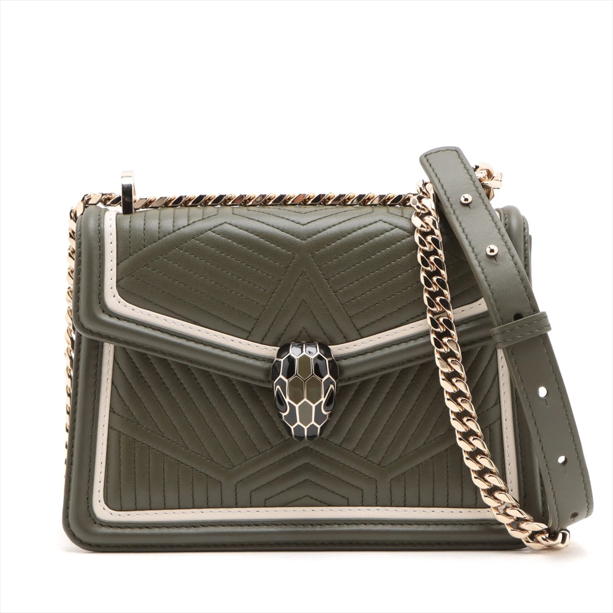 ブルガリ セルペンティ レザー 2WAYハンドバッグ カーキ A3268559