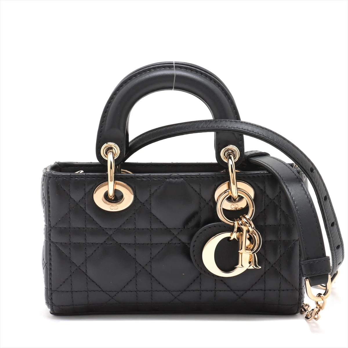 【超美品】　ディオール　レディディオール　ハンドバッグ　黒　レザー Christian Dior レディディオール ラージ ハンドバッグ ブラック