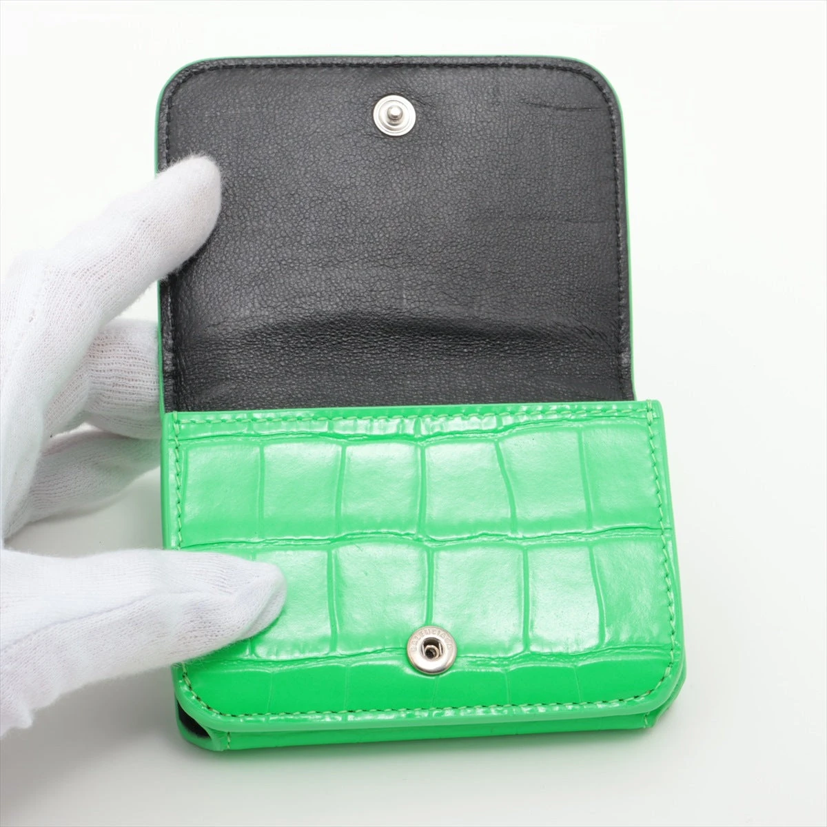 ✨新品✨ バレンシアガ 三つ折り クロコ コンパクトウォレット グリーン バレンシアガ 593813 クロコ型押し コンパクトウォレット