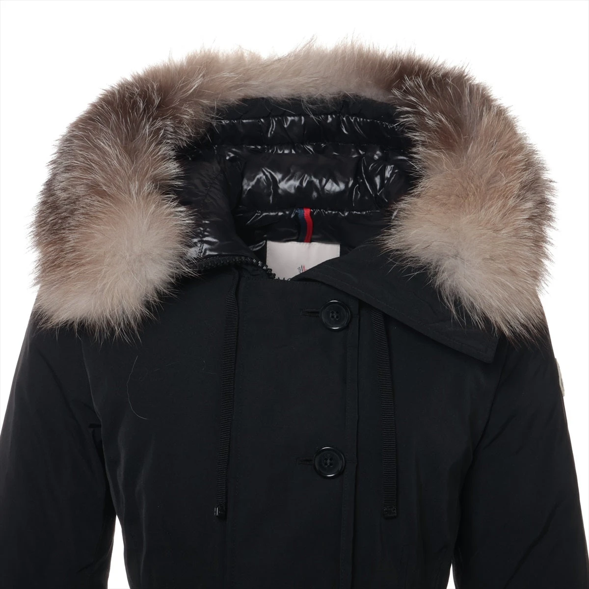 モンクレール 18年 コットン×ポリエステル ダウンコート 5 レディース ネイビー BERNACHE ファー取り外し可