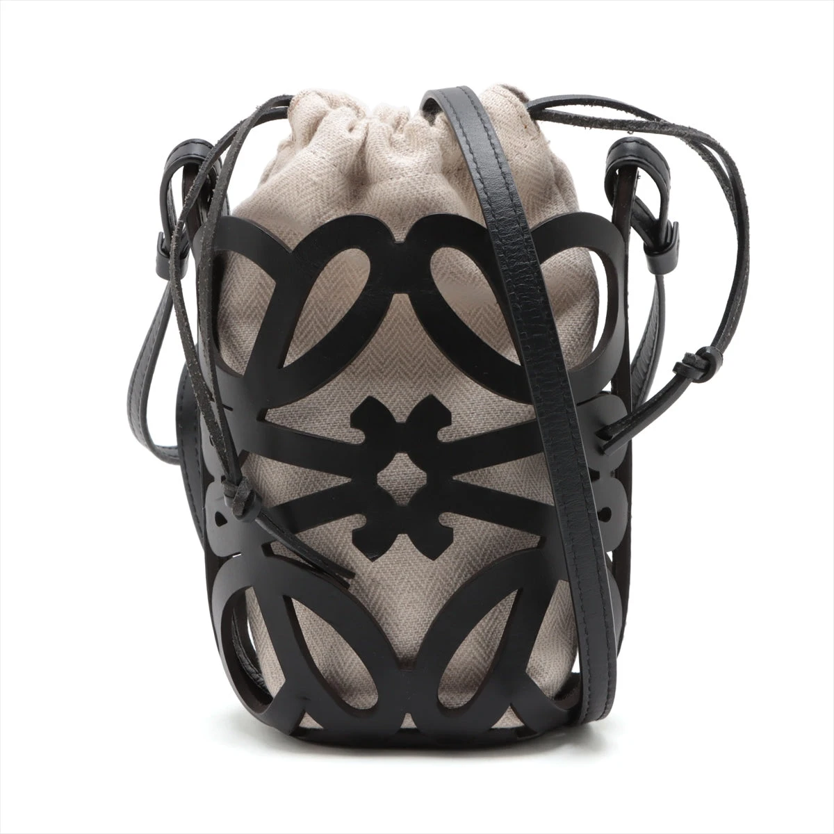 ロエベ カットアウト ポケット キャンバス×レザー ショルダーバッグ  