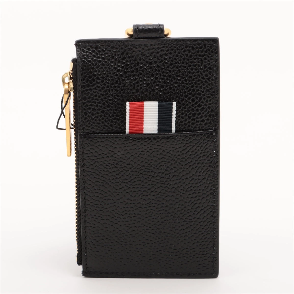 【美品】トムブラウンコインケース　ブラック　ゴールド金具　トリコロールストライプ 美品】トムブラウンコインケース ブラック ゴールド金具