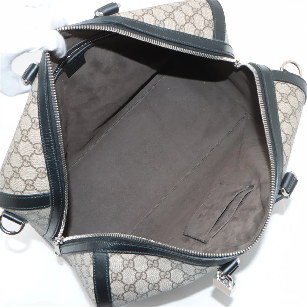 グッチ GGスプリーム PVC×レザー ボストンバッグ ベージュ