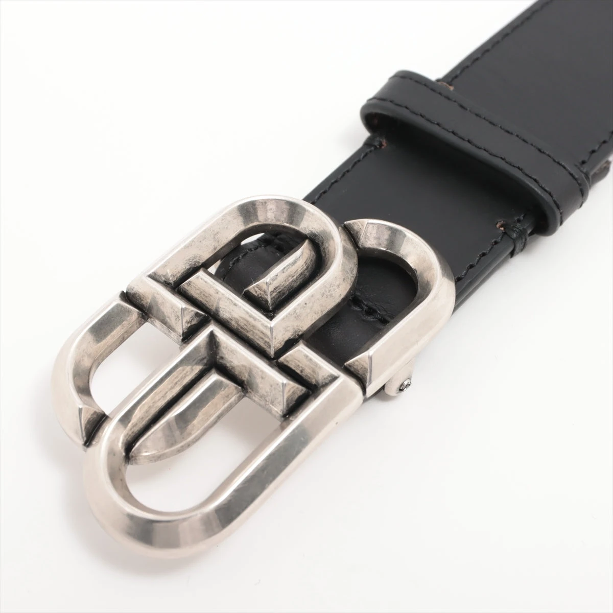 Balenciaga Belt Bb Logo Buckle Black in Calfskin Leather