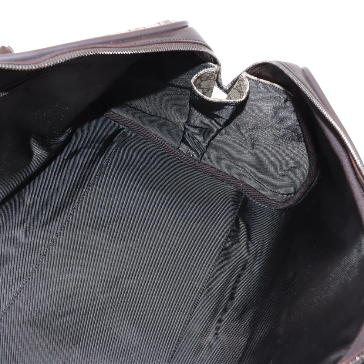 グッチ GGスプリーム PVC×レザー ボストンバッグ ブラウン