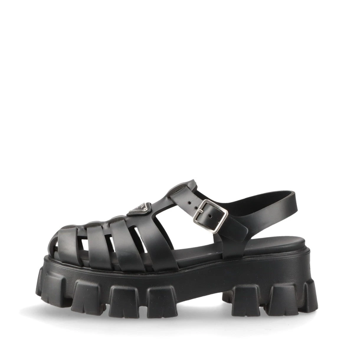 PRADA モノリス ラバーサンダル グルカサンダル ブラック PRADA◇モノリスラバーサンダル/グルカサンダル/ロゴプレート/36