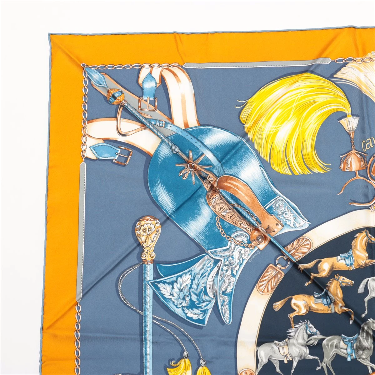 エルメス カレ90 CAVAL CADES 騎馬行進 スカーフ シルク ブルー