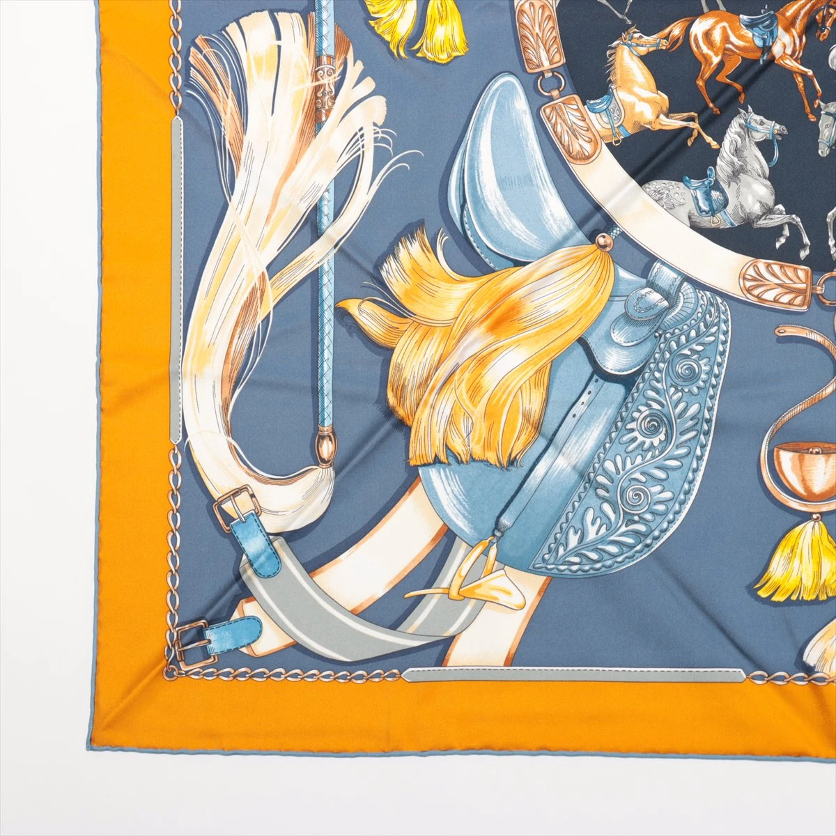 エルメス カレ90 CAVAL CADES 騎馬行進 スカーフ シルク ブルー