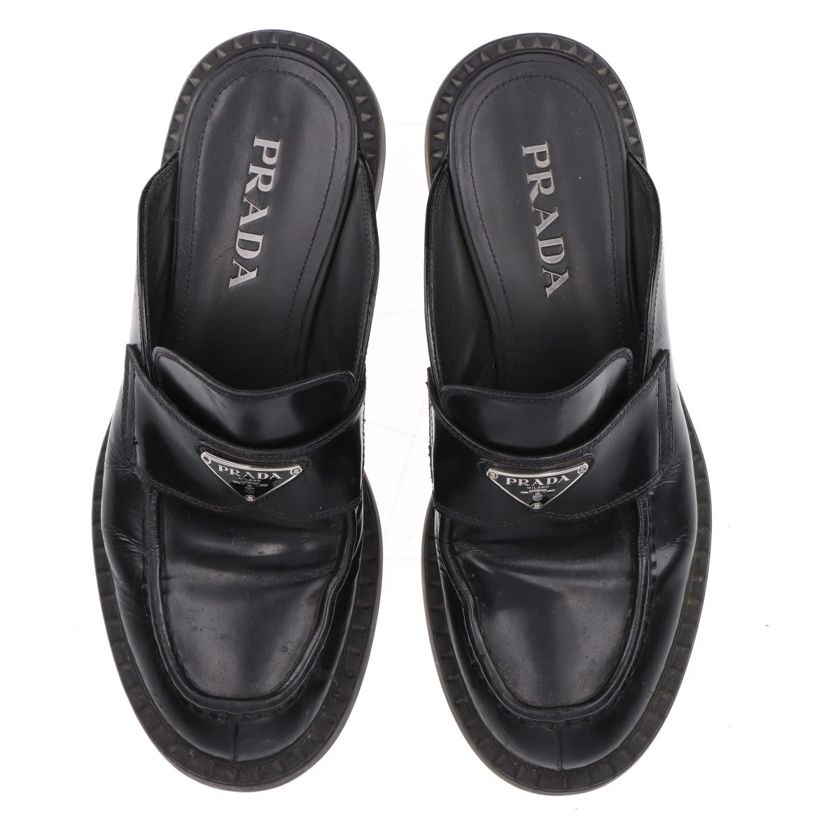 PRADA プラダ　チョコレート　トライアングル　三角　プレート　7 1/2 プラダ トライアングルロゴ レザー ローファー 7 1/2 メンズ