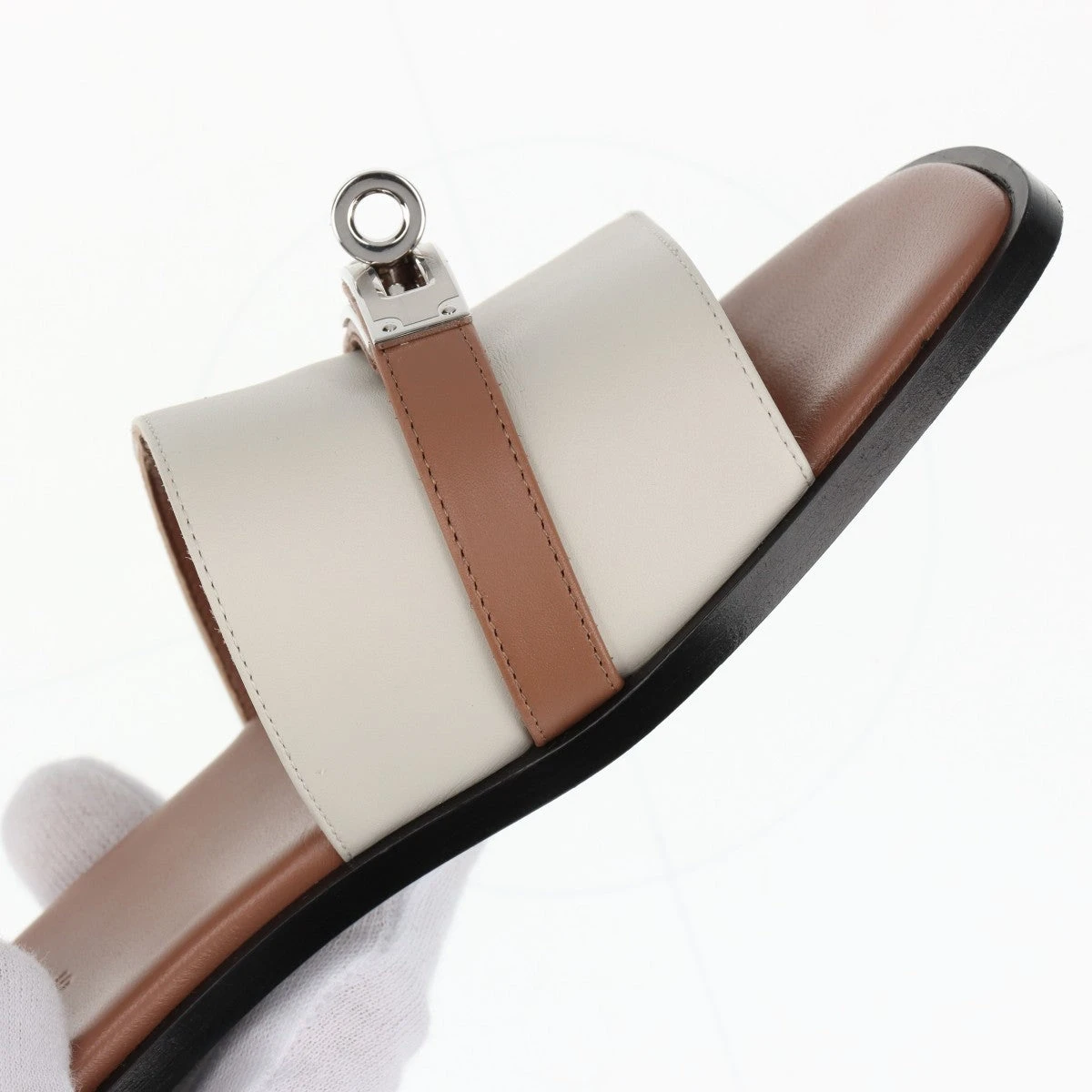 エルメス ジュリア レザー サンダル 35.5 レディース アイボリー 