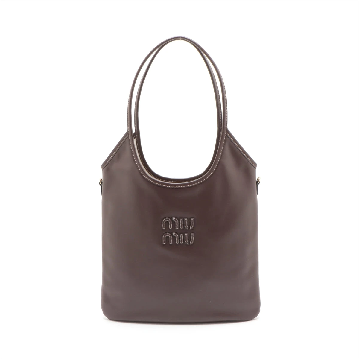 miumiu ミュウミュウ サイドリボン レザー トートバッグ ブラウン miumiu ミュウミュウ サイドリボン レザー トートバッグ ブラウン