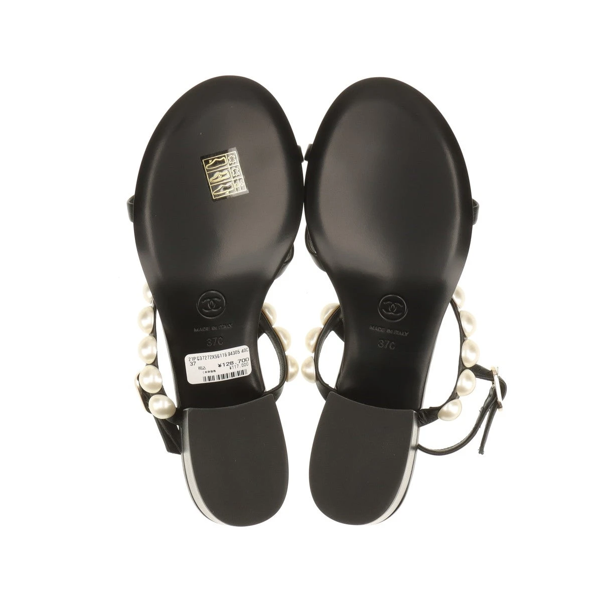 CHANEL シャネル サンダル 37C ブラック ストラップ付き パール装飾 CHANEL シャネル サンダル 37C ブラック ストラップ付き パール