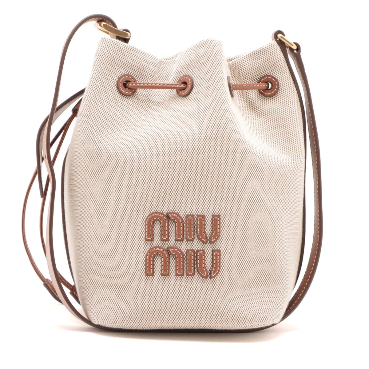 MIU MIU◆キャンバスxレザー バケットバッグ 残り僅かミュウミュウ キャンバス x レザー バケットバッグ