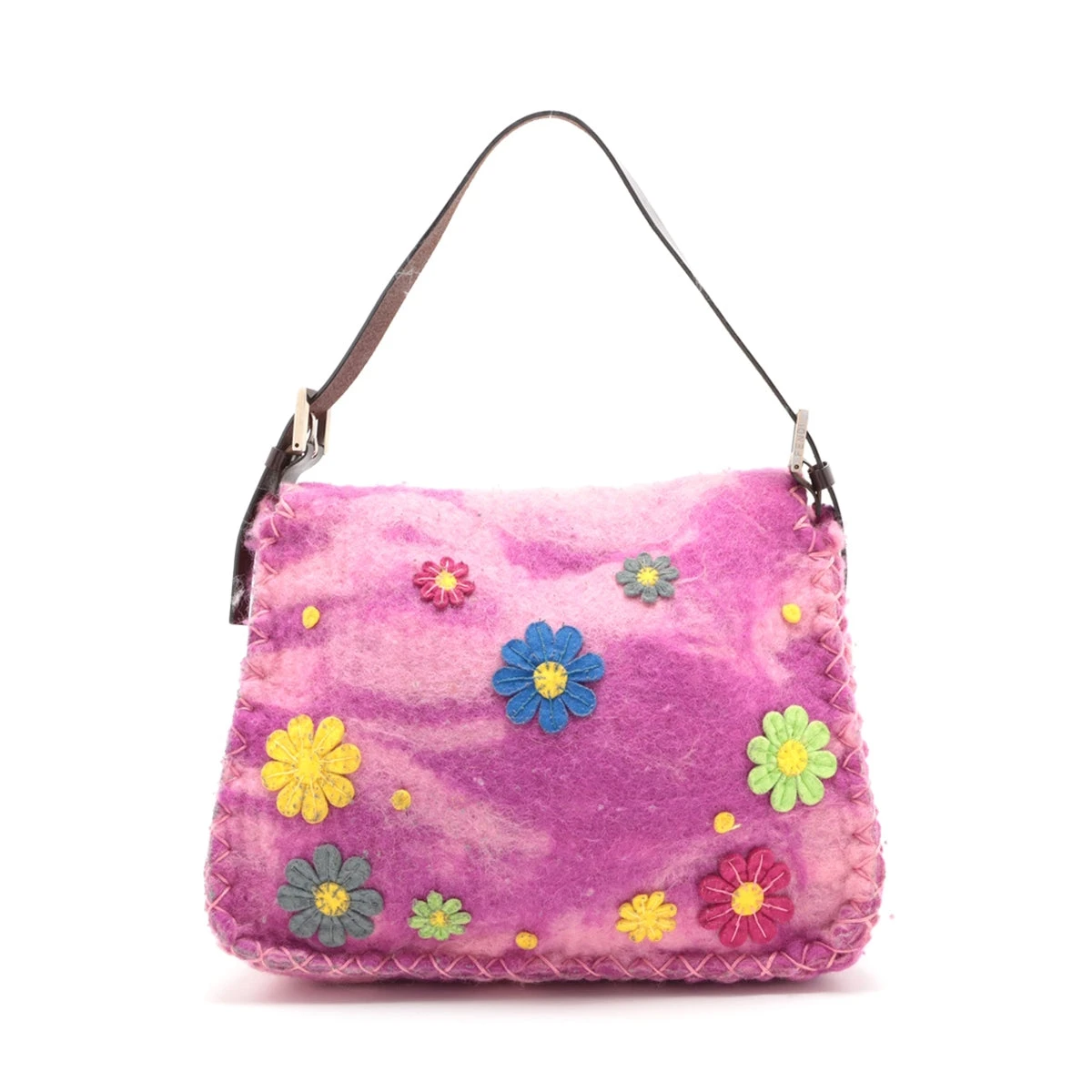 希少・美品　FENDI フェルト生地　花柄　マンマバケット　ワンショルダーバッグ フェンディ マンマバケット フェルト ショルダーバッグ パープル