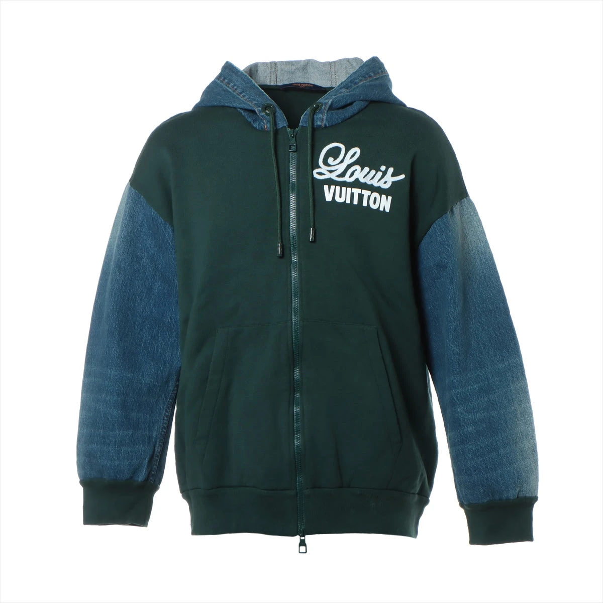 ヴィトン 22AW コットン パーカー XL ブルー×グリーン RM222 デニム 