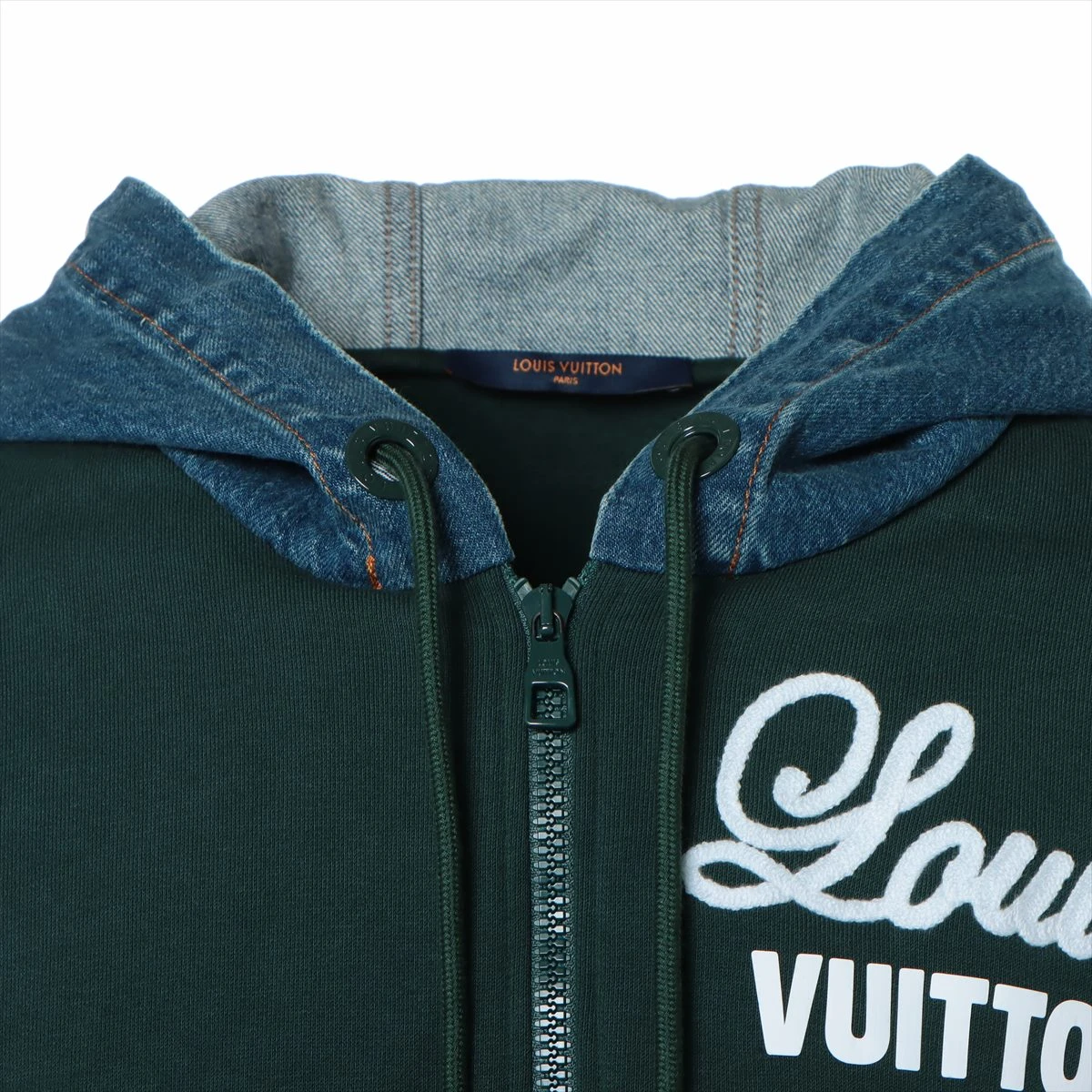 ヴィトン 22AW コットン パーカー XL ブルー×グリーン RM222 デニム 