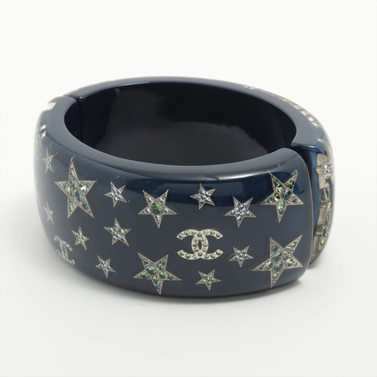美品 CHANEL バングル ココマーク ラインストーン レジン ブラック 黒 シャネル ココマーク 12P バングル レジン×GP×ラインストーン ネイビー