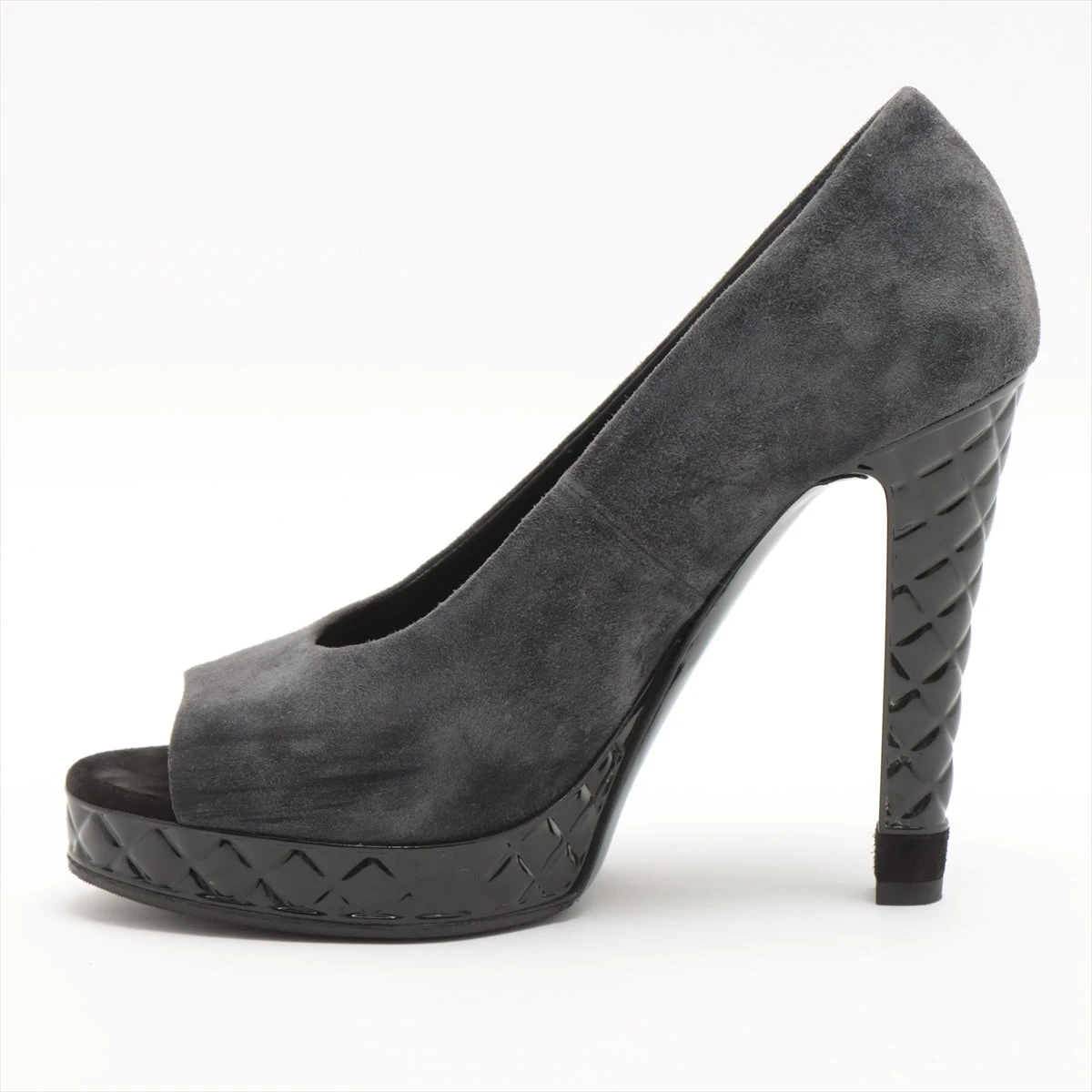 シャネル ココマーク スエードレザー オープントゥパンプス 37 C