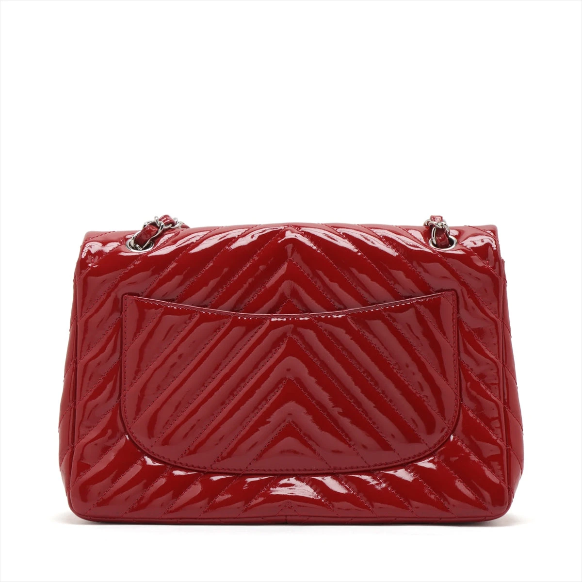 シャネル Vステッチ レザー シングルフラップ ダブルチェーンバッグ レッド