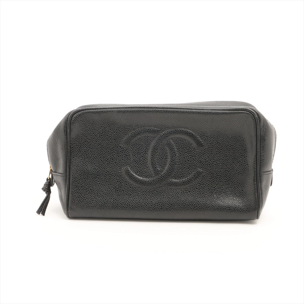【美品】CHANEL シャネル ココマーク ポーチ キャビアスキン ゴールド金具 シャネル ココマーク キャビアスキン ポーチ ブラック ゴールド