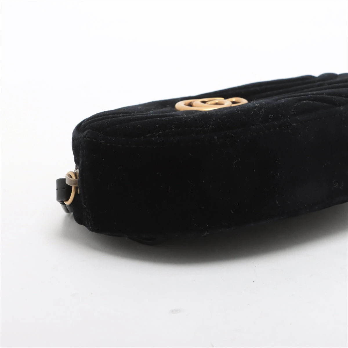 グッチ GGマーモント ベロア×レザー ウエストポーチ ブラック