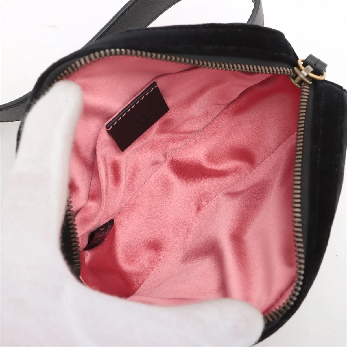 グッチ GGマーモント ベロア×レザー ウエストポーチ ブラック