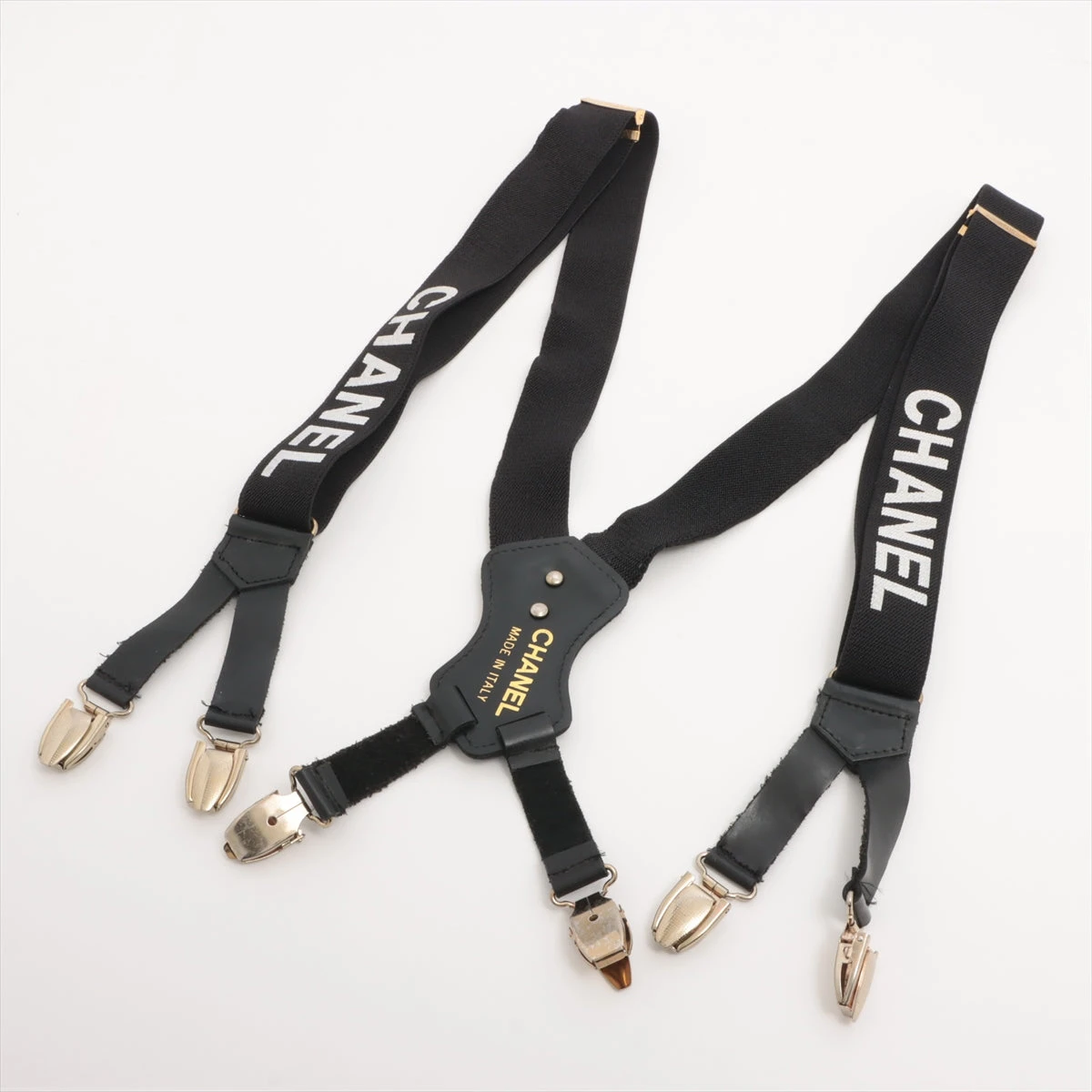 シャネル CHANEL サスペンダー ココマーク ベルト レザー ブラック