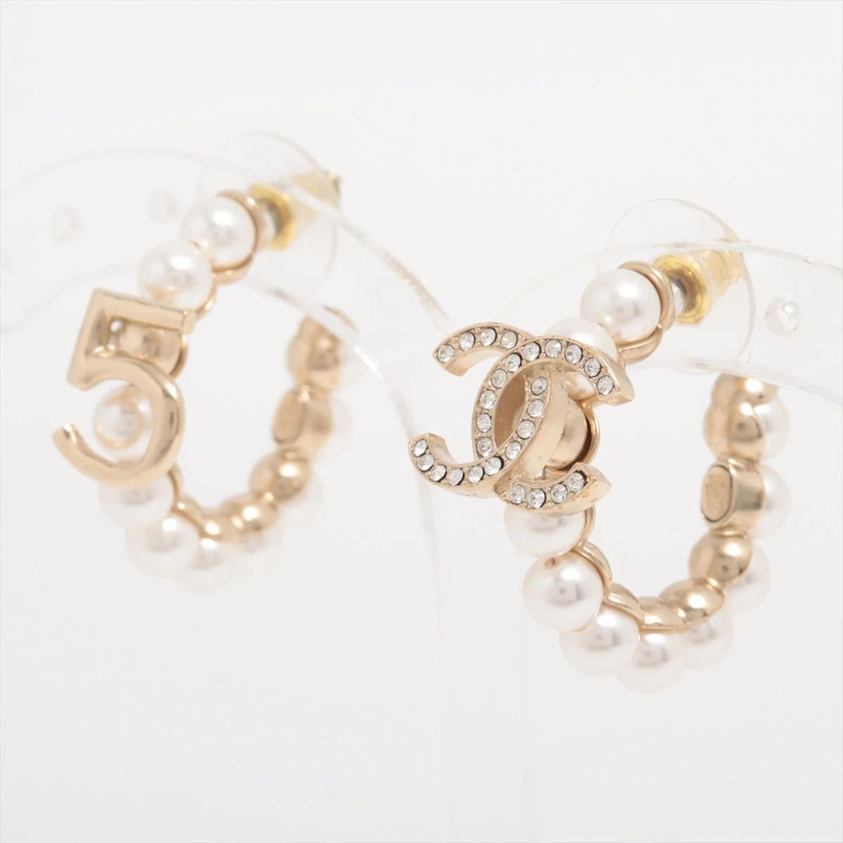 シャネル ココマーク ピアス GP ラインストーン フェイクパール ホワイト CHANEL シャネル ピアス ココマーク ラインストーン フェイク