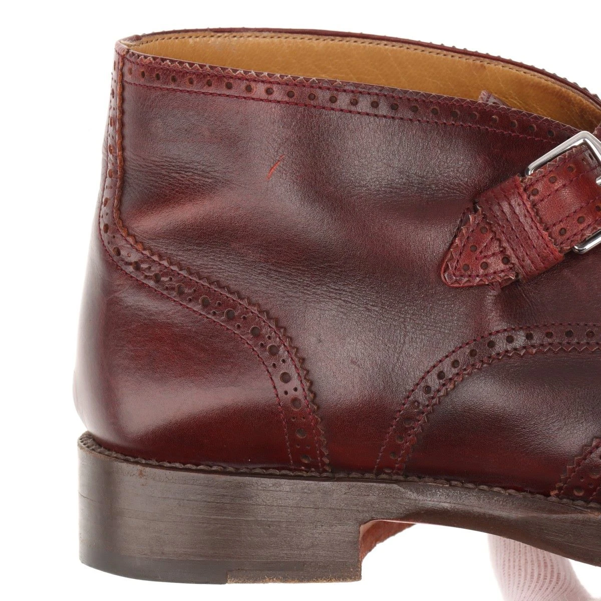 エルメス レザー チャッカブーツ 41 メンズ ボルドー ウイングチップ