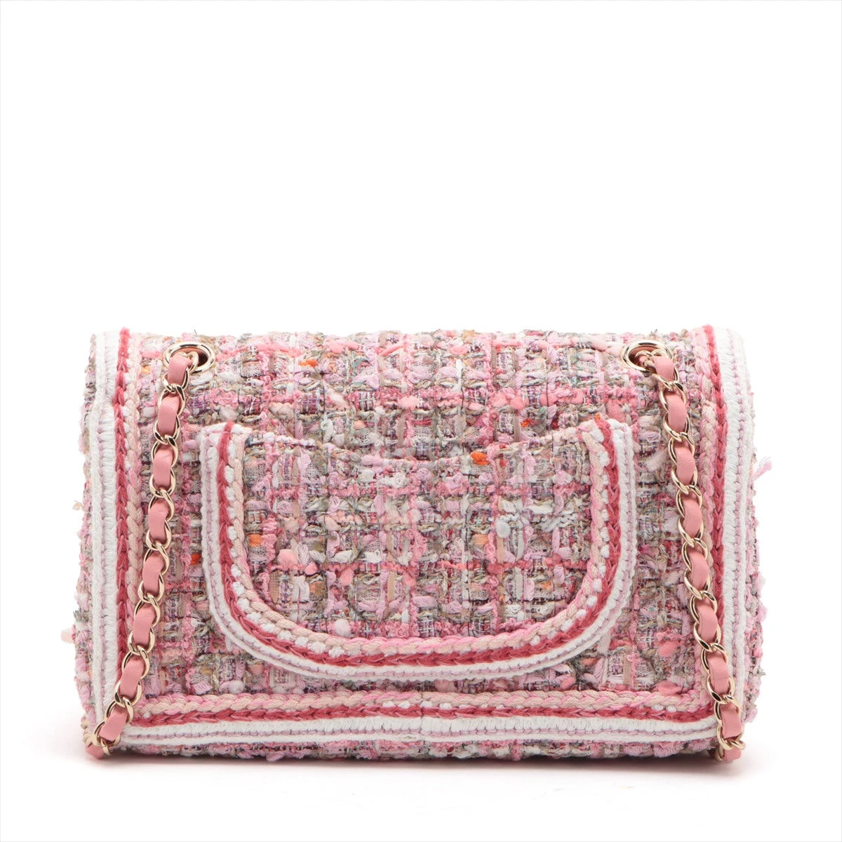 CHANEL マトラッセ ツイード ピンクダブルフラップ　ダブルチェーンバッグ シャネル マトラッセ ツイード ダブルフラップ ダブルチェーンバッグ