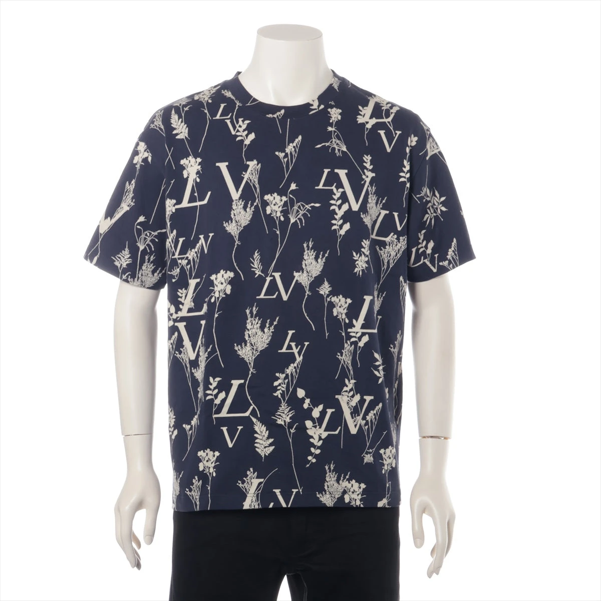 ヴィトン 20AW コットン Tシャツ L メンズ ネイビー RM202M LV リーフ 