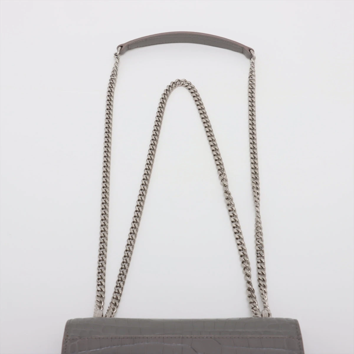 SAINT LAURENT チェーンウォレット グレー サンローランパリ サンセット クロコ型押し チェーンウォレット