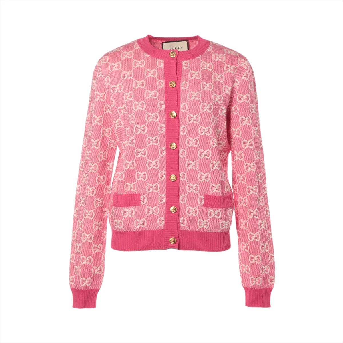 GUCCI GGジャガードピンクウールコットンカーディガン