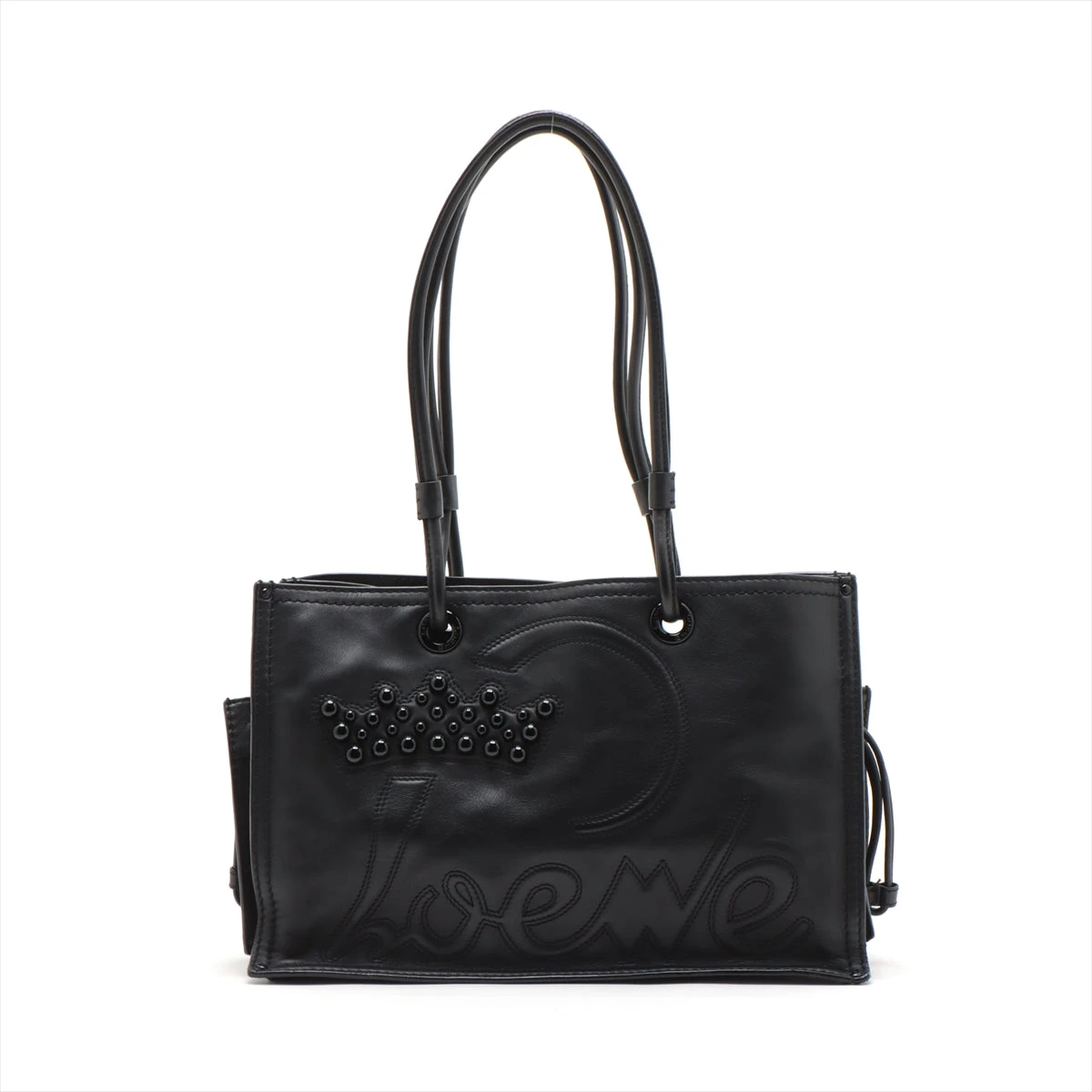 ブラックレザートートバッグ ロゴ付き ロゴレザートートバッグ（トート